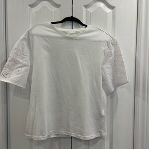 H&M White T-Shirt with Eyelet Sleeves